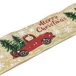 Wheat Christmas Theme Polyester Imitation Linen Ribbon, for Christmas Crafts Decoration, Car Pattern, Wheat, 2 inch(50mm), about 5m/1pc