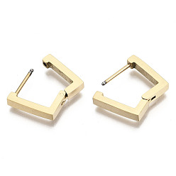 Real 18K Gold Plated 304 Stainless Steel Huggie Hoop Earrings, Square, Real 18K Gold Plated, 14x14x3mm, Pin: 0.8mm