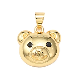 Real 18K Gold Plated Brass Micro Pave Cubic Zirconia Pendants, Bear Charm, Real 18K Gold Plated, 16x16x6.5mm, Hole: 5x3.5mm