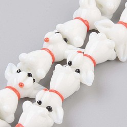 Floral White Handmade Bumpy Lampwork Beads Strands, Dog, Floral White, 24x20~22x13~15mm, Hole: 1.6mm, about 20pcs/strand, 18.11 inch(46cm)