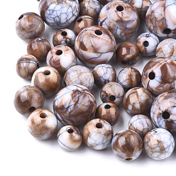 Brun Saddle Perles acryliques craquelés, perles d'imitation de pierres précieuses, ronde, selle marron, 11~11.5mm, trou: 2 mm, environ 520 pcs / 500 g