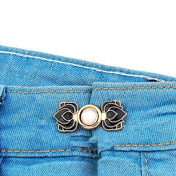 Golden Alloy Enamel Jean Buttons Pins, Waist Tightener, Black Lotus, with White Resin, Closure Sewing Fasteners for Garment Accessories, Golden, 50mm
