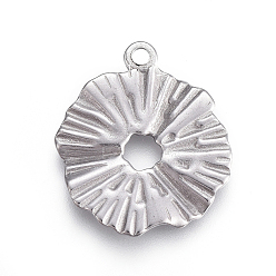 Stainless Steel Color 304 Stainless Steel Pendants,  Floral, Stainless Steel Color, 20x18x1mm, Hole: 1.6mm