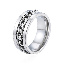 Stainless Steel Color 201 Stainless Steel Curb Chain Finger Ring for Women, Stainless Steel Color, Inner Diameter: 17mm