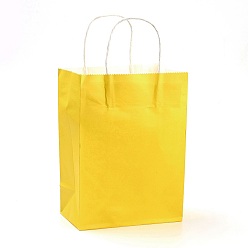 Or Sacs en papier kraft de couleur pure, sacs-cadeaux, sacs à provisions, avec poignées en ficelle de papier, rectangle, or, 21x15x8 cm