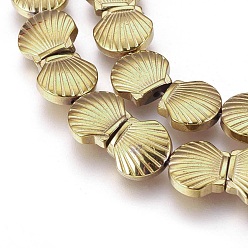 Light Gold Plated Electroplated Non-magnetic Synthetic Hematite Beads Strands, Polish, Shell, Light Gold Plated, 10.5x10x4mm, Hole: 1mm, about 40pcs/strand, 15.55 inch(39.5cm)