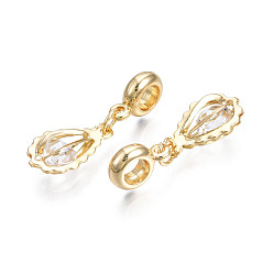 Golden Rack Plating Alloy European Dangle Charms, with Resin Crystal Rhinestone, Large Hole Beads, Cadmium Free & Lead Free, Teardrop, Golden, 31mm, Hole: 4.5mm, Teardrop: 18x10.5x7mm