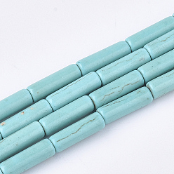Turquoise Synthétique Perles synthétiques turquoise brins, colonne, 13~13.5x4mm, Trou: 1mm, Environ 30 pcs/chapelet, 15.7 pouce