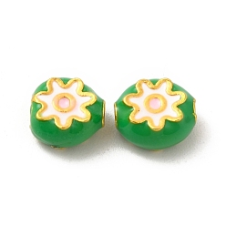 Vert Perles en alliage, avec l'émail, or, ovale avec des fleurs, verte, 7.5~8.5x4.5mm, Trou: 2mm
