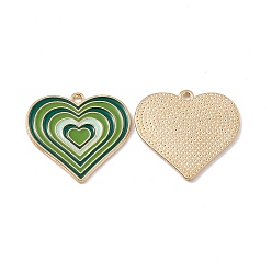 Vert Mer Pendentifs en alliage, avec l'émail, charme coeur, or, vert de mer, 25x26x1.5mm, Trou: 1.8mm