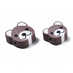 Rosy Brown Handmade Polymer Clay Beads, Bear, Rosy Brown, 8~11x9~11x4mm, Hole: 1.5mm