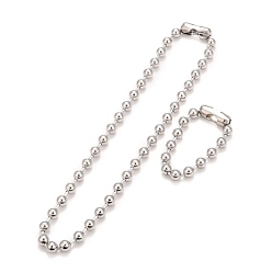 Stainless Steel Color 304 Stainless Steel Ball Chain Necklace & Bracelet Set, Jewelry Set with Ball Chain Connecter Clasp for Women, Stainless Steel Color, 8-5/8 inch(22~62cm), Beads: 10mm