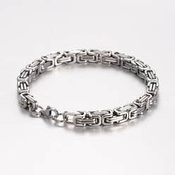 Stainless Steel Color 201 Stainless Steel Byzantine Chain Bracelets, with Lobster Clasps, Stainless Steel Color, 8-1/4 inch(210mm), 6mm