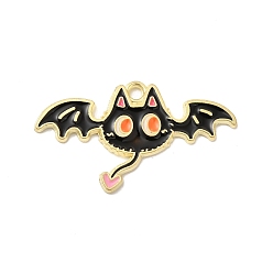 Bat Halloween Theme Alloy Enamel Pendants, Light Gold, Cat Charm, Bat Pattern, 19x34x1.5mm, Hole: 2mm