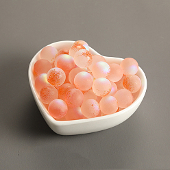Salmon Czech Glass Beads, No Hole, with Glitter Powder, Round, Salmon, 10mm