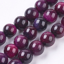 Purple Natural Tiger Eye Bead Strands, Round, Purple, 7.5~8.5mm, Hole: 0.5~1mm, about 48~51pcs/strand, 14.8 inch~15.63 inch(37.5~39.7cm)