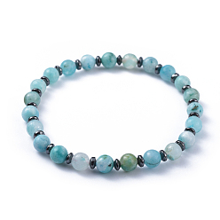 Hemimorphite Natural Hemimorphite Stretch Bracelets, with Non-Magnetic Synthetic Hematite Spacer Beads, 2-1/4 inch(5.7cm)