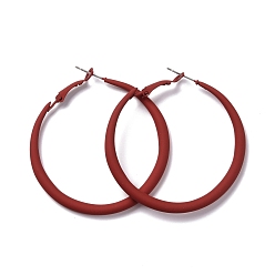 Red Alloy Big Hoop Earrings for Women, Spray Earrings with 925 Sterling Silver Pin, Red, 6 Gauge, 50x4mm, Pin: 0.6mm
