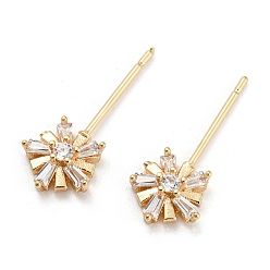 Real 18K Gold Plated Brass Micro Cubic Zirconia Flower Shape Head Pins, for Baroque Pearl Making, Real 18K Gold Plated, 20x8x3.5mm, Pin: 0.7mm
