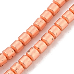 Rose Gold Plated Electroplated Synthetic Non-Magnetic Hematite Beads Strands, Matte Style, Column, Rose Gold Plated, 3.9~4x3.8~3.85mm, Hole: 0.7mm, about 103pcs/strand, 16.38''(41.6cm)