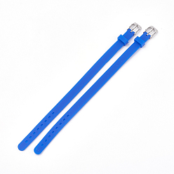 Blue Silicone Watch Bands, with 201 Stainless Steel Clasps, Blue, 8-7/8 inch(22.5~22.7cm), 10x3mm