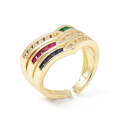 Золотой Красочное кольцо-манжета со стрелой из кубического циркония, украшения из латуни для женщин, золотые, внутренний диаметр: 17.8 мм