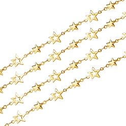 Oro Cadenas de eslabones de estrella de latón, soldada, larga duración plateado, dorado, estrella: 12x7.7x1.5mm y 10.5x6x2mm, 2 m / caja