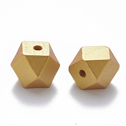 Oro Cuentas de madera natural pintada, polígono, oro, 9.5x9.5x10 mm, agujero: 3 mm