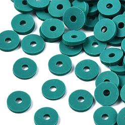 Light Sea Green Eco-Friendly Handmade Polymer Clay Beads, Disc/Flat Round, Heishi Beads, Light Sea Green, 6x1mm, Hole: 2mm, about 23500pcs/1000g