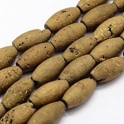 Dark Goldenrod Electroplated Natural Druzy Geode & Dyed Agate Bead Strands, Rice, Dark Goldenrod, 17x8mm, Hole: 1.5mm, about 12pcs/strand, 7.67 inch