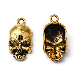Oro Antiguo Colgantes de la aleación de estilo tibetano, sin plomo y cadmio, cráneo, para el día de Halloween, oro antiguo, 19x10x5 mm, agujero: 2 mm
