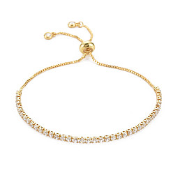 Clear Cubic Zirconia Tennis Bracelet, Real 18K Gold Plated Brass Slider Bracelet for Women, Nickel Free, Clear, 10.63 inch(27cm)