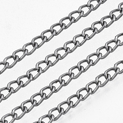 Raw(Unplated) Iron Twisted Chains, Curb Chains, Unwelded, with Spool, Nickel Free, Raw(Unplated), 3.7x2.5x0.7mm, about 328.08 Feet(100m)/roll