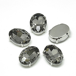 Diamant Noir Coudre sur strass, liens multi-brins, strass de verre, avec griffes en laiton, accessoires de vêtements, facette, ovale, platine, diamant noir, 8x6x4mm, Trou: 0.8mm