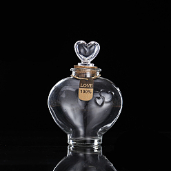 Прозрачный Стеклянная бутылка, бутылка желаний, с подарочными бирками случайного стиля и пробкой, сердце, прозрачные, 11.2x16.5 см