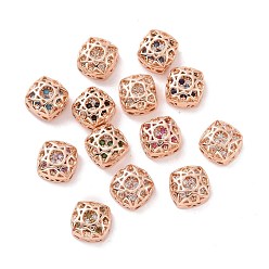 Mixed Color Eco-friendly Brass Cubic Zirconia Multi-Strand Links, Cadmium Free & Lead Free, Square, Rose Gold, Mixed Color, 8x8x5mm, Hole: 1.2mm