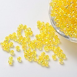 Amarillo Cuentas acrílicas transparentes ecológicas, rondo, color de ab, amarillo, 12 mm, agujero: 2 mm, Sobre 560 unidades / 500 g