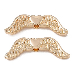 Real 14K Gold Plated Rack Plating Brass Beads, Long-Lasting Plated, Heart Wing, Real 14K Gold Plated, 7.5x20.5x3mm, Hole: 1.5mm