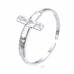 Color de Acero Inoxidable 304 brazalete abierto con cruz de acero inoxidable, anillo grueso para mujer, color acero inoxidable, tamaño de EE. UU. 6 3/4 (17.1 mm)