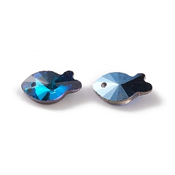 Bleu Galvanoplastie pendentifs en verre transparent, dos plaqué, facette, charmes de poissons, bleu, 17x9x5.5~6mm, Trou: 1.2mm