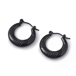 Electrophoresis Black 304 Stainless Steel Round Hoop Earrings for Women, Electrophoresis Black, 21.5x20x3.5mm, Pin: 0.6mm
