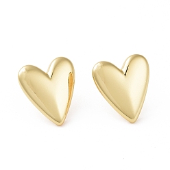 Real 18K Gold Plated Brass Heart Stud Earrings for Women, Real 18K Gold Plated, 19.5x17.5mm, Pin: 0.6mm