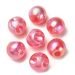 Cerise Placage uv perles acryliques irisées arc-en-ciel, avec de la poudre de paillettes, ronde, cerise, 18.5mm, Trou: 4mm