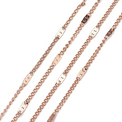 Oro Rosa Revestimiento iónico (ip) 304 cadenas figaro de acero inoxidable, con carrete, soldada, oro rosa, link: 2~5.2x1.4x0.9 mm, aproximadamente 32.8 pies (10 m) / rollo