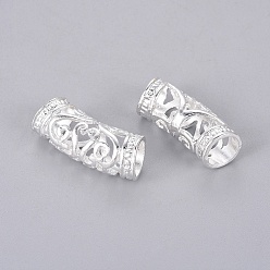 Silver Alloy Curved Tube Beads, Curved Tube Noodle Beads, Hollow, Silver Color Plated, 26x10.5x9mm, Hole: 7mm