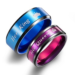 Mixed Color 2 Pcs Couple Rings for Women Men Engagement Wedding Rings Set "His Queen" and "Her King" with Crown Printed Pattern, Red and Blue, Mixed Color, Inner Diameter: 20mm