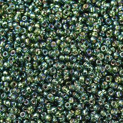 (RR1026) Silverlined Olive AB Perles rocailles miyuki rondes, perles de rocaille japonais, (rr 1026) olive argentée ab, 11/0, 2x1.3mm, trou: 0.8 mm, sur 1100 pcs / bouteille, 10 g / bouteille