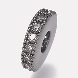 Bronze Micro cuivres ouvrent cubes entretoises de perles de zircone, plat rond, clair, gris anthracite, 8x2mm, Trou: 3mm