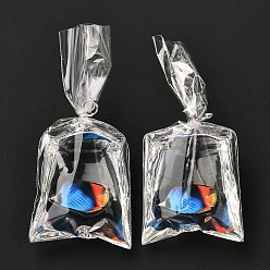 Medium Blue Resin Pendants with Iron Jump Ring, 3D Printed, Goldfish Bag, Medium Blue, 48~51x22.5~23x9~12mm, Hole: 3mm