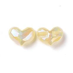 Champagne Yellow Opaque Acrylic Beads, AB Color Plated, Faceted, Heart, Champagne Yellow, 26x34.5x16mm, Hole: 4mm